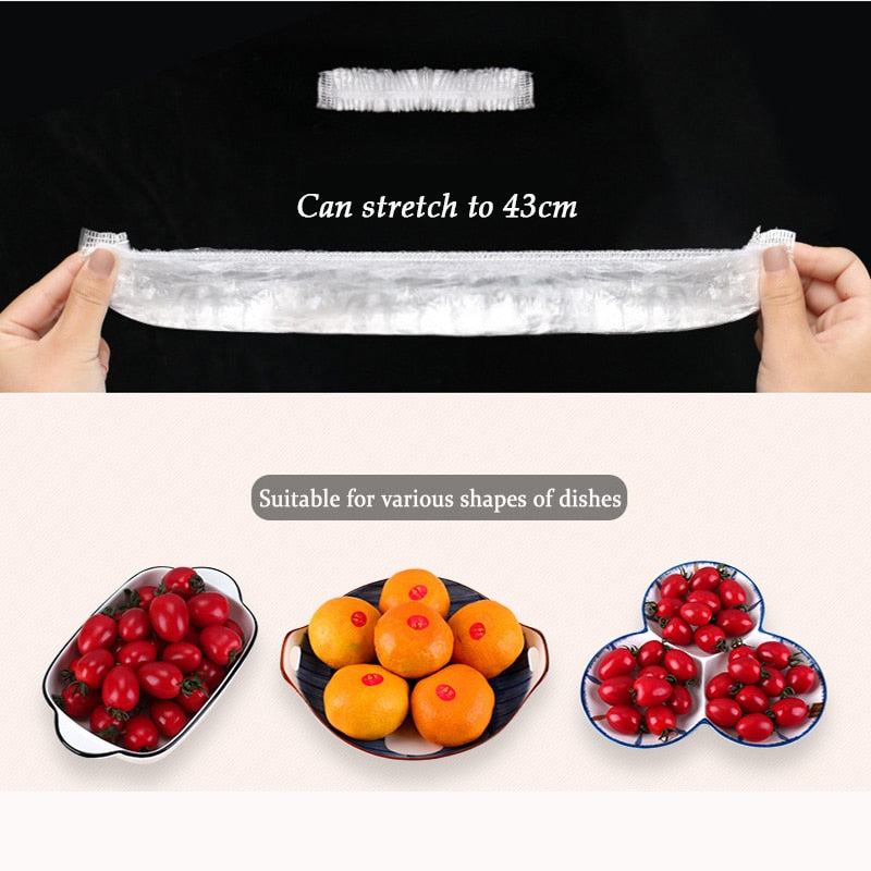 100pcs Disposable Food Cover  Plastic Wrap Elastic Food Lids For Fruit Bowls Cups  Caps Storage Kitchen Fresh Keeping  Saver Bag