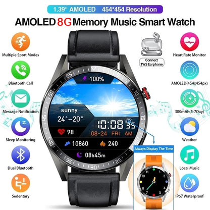 2023 New 454*454 Screen Smart Watch Always Display The Time Bluetooth Call Local Music Smartwatch For Mens Android TWS Earphones