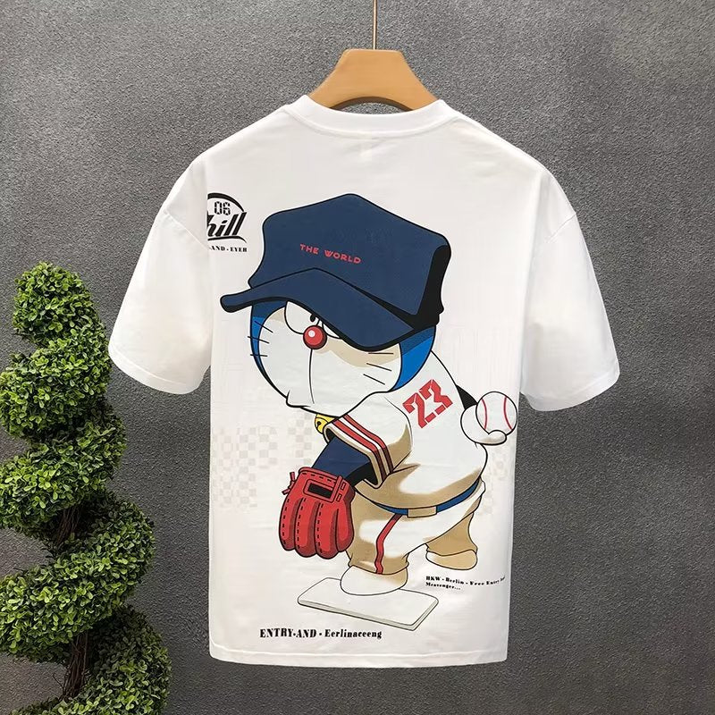 Summer Men's Cotton T-shirt Japan Men's Cool cartoon Short Sleeve Tops High Quality White T Shirt O-neck Tee Shirt Men Clothing